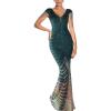 Women’s V Neck Sequin Formal Evening Dress Tassel Bead Sleeve Mermaid Long Gown 1920S Party Maxi Military Dress(C-green2)