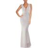 Women’s V Neck Sequin Formal Evening Dress Tassel Bead Sleeve Mermaid Long Gown 1920S Party Maxi Military Dress(Colorful White)