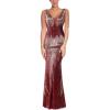 Women’s V Neck Sequin Formal Evening Dress Tassel Bead Sleeve Mermaid Long Gown 1920S Party Maxi Military Dress(Colorful Wine)