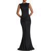 meilun Backless Round Neck Dress High-Waisted Sleeveless Sash-Tie Bodycon Dresses(Black)