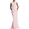 meilun Backless Round Neck Dress High-Waisted Sleeveless Sash-Tie Bodycon Dresses(Pink)