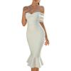 meilun Bandage Dress One Shoulder Elegant Package Hip Strapless Party Wedding Evening Gowns (White,S)