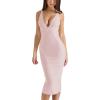 meilun Bandage Dress V-Neck Backless Bridesmaid Dress Elegant Wedding Guest Dress(Light Pink)