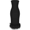 meilun Black Strapless Dress with Feather Trim Dress Cocktail Midi Dresses Wedding Guest Dress(Black)