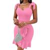 meilun Bow Strap Ruffle Mini Bodycon Dress Sleeveless Flowy Homecoming Dresses Short Cocktail Party Dress(A-pink)