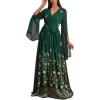 meilun Chiffon Embroidered Maxi Dress Long Sleeve V Neck Casual Dress Cocktail Party Dress(A-green)