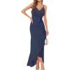 meilun Chiffon V-Neck Midi Dress Polka Dot Irregular Vacation Summer Wedding Bridesmaid Dress(A-navy)