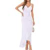 meilun Chiffon V-Neck Midi Dress Polka Dot Irregular Vacation Summer Wedding Bridesmaid Dress(A-white)