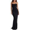 meilun Embroidered Satin Maxi Dress with Crocodile-Patterned Strapless Bodice for Evening Gatherings(Black)