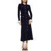 meilun High-Neck Maxi Dress with Long Sleeves, Fitted Waist and Single-Breasted Button-Front(Navy)