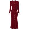 meilun High-Neck Maxi Dress with Long Sleeves, Fitted Waist and Single-Breasted Button-Front(Red)