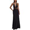 meilun Lace and Satin Maxi Dress Deep V Patchwork Neck Waist Sexy Evening Gowns(Black)