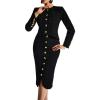 meilun Long Sleeve Button Lace-Up Skirt Set Round-Neck Top and Skirt Ensemble(Black)
