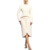 meilun Long Sleeve Button Lace-Up Skirt Set Round-Neck Top and Skirt Ensemble(White)