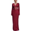 meilun Long Sleeve Satin and Mesh Maxi Dress Bridesmaid Dresses for The Banquet(Red)