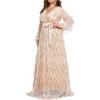 meilun Long Sleeve Sequins Formal Prom Evening Gowns Elegant V Neck Tassel Maxi Dress(A-champagne)