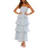 meilun Mesh Cake Dress Puffy Mesh Backless Slightly Sheer Summer Seaside Sleeveless Dresses(Light Blue)