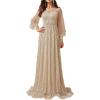 meilun Mesh Long Sleeve Party Dress Sequin Prom Evening Formal Gowns A-line Maxi Dress(A-champagne)