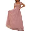 meilun Mesh Sequins Short Sleeve Dresses Anniversary Wedding Dinner Dresses(Pink)