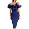meilun Off Shoulder Bandage Dress Ruffle Cocktail Party Prom Semi Formal Wedding Guest Dresses(Navy)