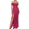 meilun Off Shoulder Formal Maxi Dress for Women Sequin Ruched Bodycon High Slit Evening Gowns Wedding Guest Dress(A-hotpink)