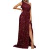 meilun One Shoulder Sleeveless Slit Maxi Dress Formal Evening Gowns Ruched A-line Long Dress(A-wine)