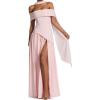 meilun One-Shoulder Long Dress with Elegant Asymmetric Slit Vacation Evening Gown(Pink)