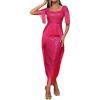meilun Plus Size Chiffon Formal Maxi Dress Batwing Sleeve Ruched Shawl Long Evening Gowns(A-hotpink)