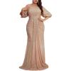 meilun Plus Size Off Shoulder Sequins Formal Evening Gowns with Puff Sleeve 1920s Prom Wedding Guest Dresses (A-Champagne,2XL)