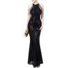 meilun Sequin Maxi Dress with Bead Sleeve Long Gowns Elegant Dresses for Women Evening Party(A-black)