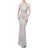 meilun Sequin Maxi Dress with Bead Sleeve Long Gowns Elegant Dresses for Women Evening Party(A-silver)