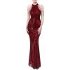 meilun Sequin Maxi Dress with Bead Sleeve Long Gowns Elegant Dresses for Women Evening Party(A-wine)