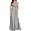 meilun Short Sleeve Sequin Dress for Women Formal Gowns Sparkly V Neck Maxi Dress(A-grey)