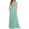 meilun Short Sleeve Sequin Dress for Women Formal Gowns Sparkly V Neck Maxi Dress(A-lightgreen)