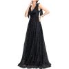 meilun Sparkly Women’s Knot-Bow Strap Formal Dress Evening Gown Wedding Guest Dress Elegant V Neck Bridesmaid Long Dress(A-black)