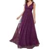 meilun Sparkly Women’s Knot-Bow Strap Formal Dress Evening Gown Wedding Guest Dress Elegant V Neck Bridesmaid Long Dress(A-purple)