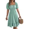 meilun Square-Neck Short-Sleeve Dress Fitted Waist Ruffled A-line Skirt Casual Spring/Fall Resort(Mintgreen)