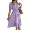 meilun Square-Neck Short-Sleeve Dress Fitted Waist Ruffled A-line Skirt Casual Spring/Fall Resort(Purple)