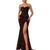 meilun Strapless Leopard Print Dress High-Waisted High-Slit Cocktail Gown Long Evening Dress(Brown)