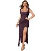 meilun Summer V-Neck Sleeveless Side Slit Backless Flowy A Line Maxi Dress Ruffle Long Dress Beach Holiday Dress(A-khaki)