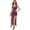 meilun Summer V-Neck Sleeveless Side Slit Backless Flowy A Line Maxi Dress Ruffle Long Dress Beach Holiday Dress(A-wine)