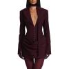 meilun Tailored Collar Dress Long-Sleeved Fitted Dress Distinctive Style Autumn/Winter(Wine)