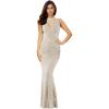 meilun Women’s Full Sequins Glitter High Neck Sleeveless Evening Long Prom Dress(Silver)