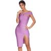 meilun Women’s One Shoulder Bandage Dresses for Women Wedding Guest Sexy Formal Midi Dress(Purple)