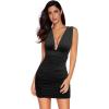 meilun Women’s Sexy Bodycon V Neck Ruched Party Mini Cocktail Dress(Black)
