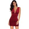 meilun Women’s Sexy Bodycon V Neck Ruched Party Mini Cocktail Dress(Wine)
