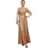 meilun Women’s Short Sleeve Sequin Dress Evening Gowns Formal Sparkly V Neck Maxi Dress for Wedding Guest(A-champagne)