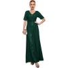 meilun Women’s Short Sleeve Sequin Dress Evening Gowns Formal Sparkly V Neck Maxi Dress for Wedding Guest(A-green)