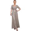 meilun Women’s Short Sleeve Sequin Dress Evening Gowns Formal Sparkly V Neck Maxi Dress for Wedding Guest(A-grey)