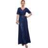 meilun Women’s Short Sleeve Sequin Dress Evening Gowns Formal Sparkly V Neck Maxi Dress for Wedding Guest(A-navy)